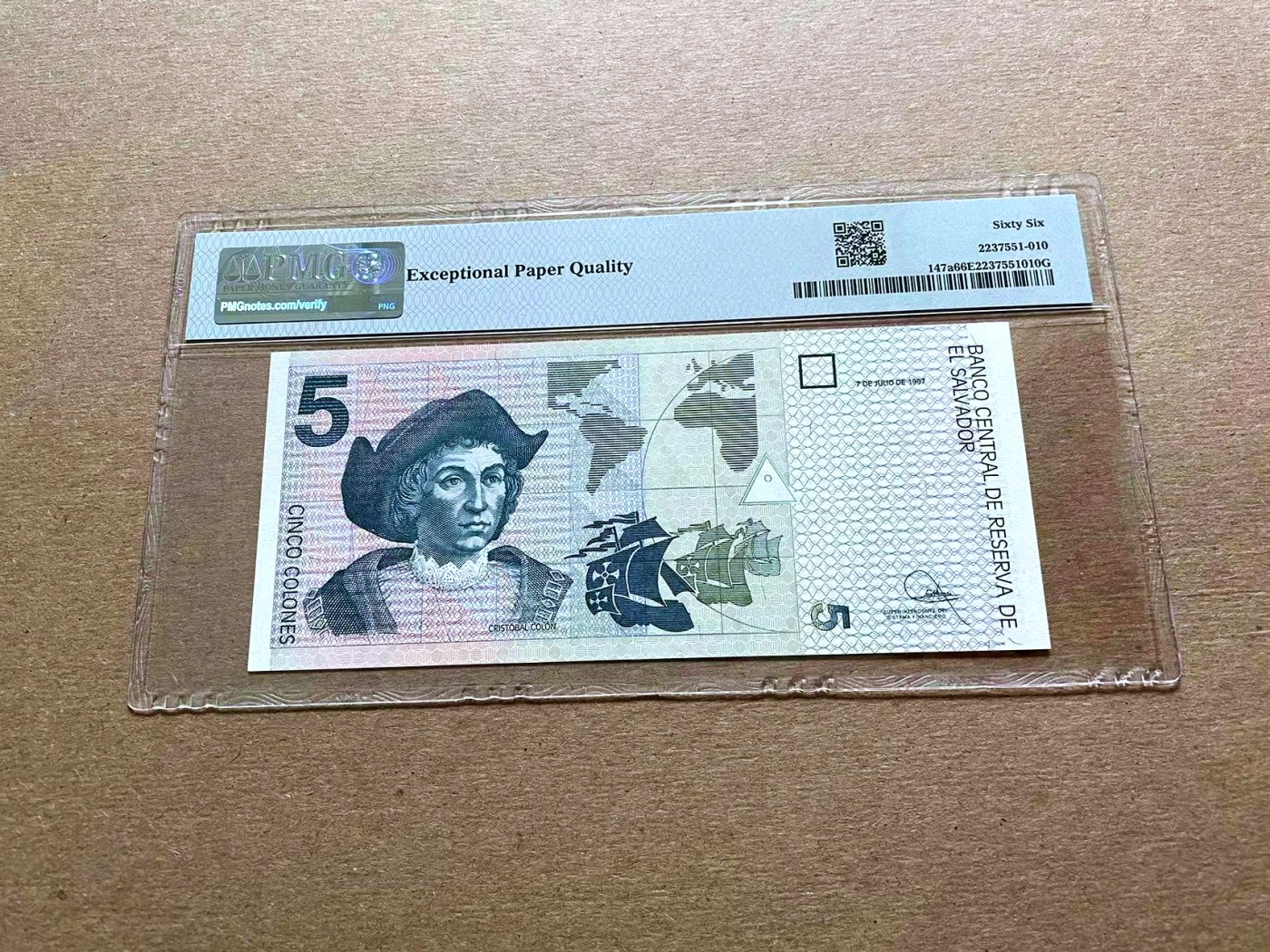 【Blue Auction】✨世界纸币精拍第427期【精】  萨尔瓦多 1997年5克朗 PMG66EPQ 