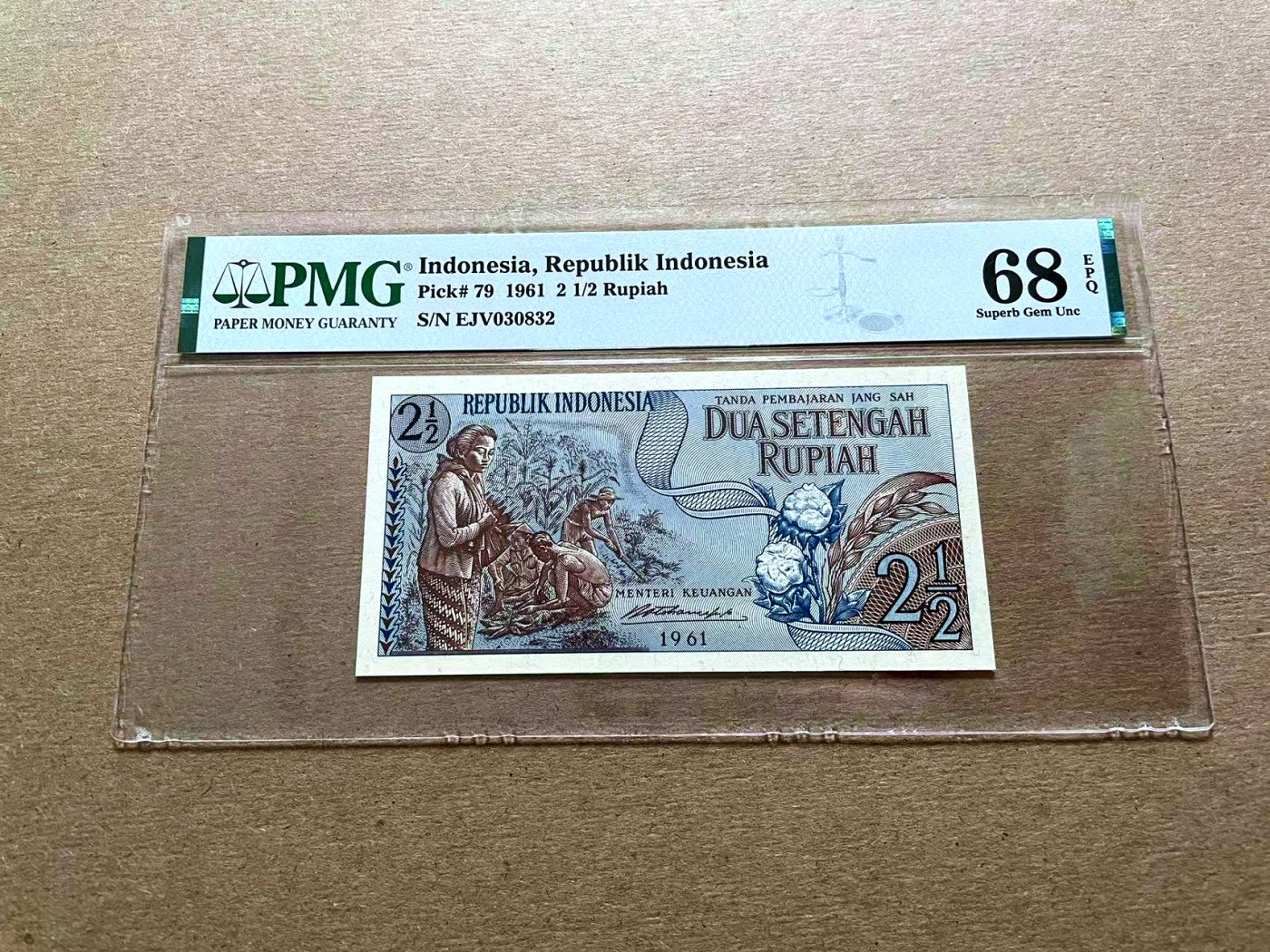 【Blue Auction】✨世界纸币精拍第427期【精】  【无47】印尼 1961年2 1/2卢比 PMG68EPQ 超高分