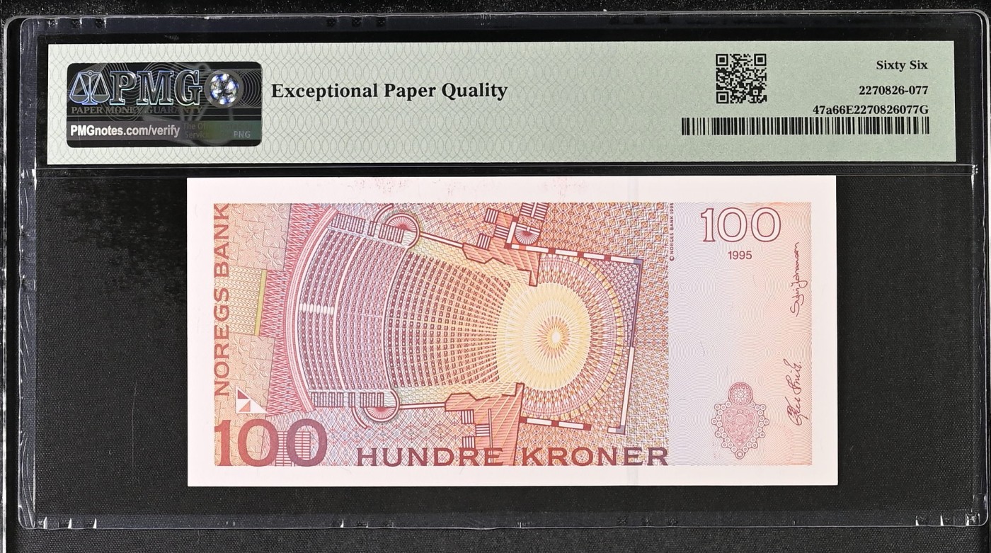 收藏联盟Quantum Auction 第321期拍卖  挪威1995-98年100克朗 PMG66 1995年首年份