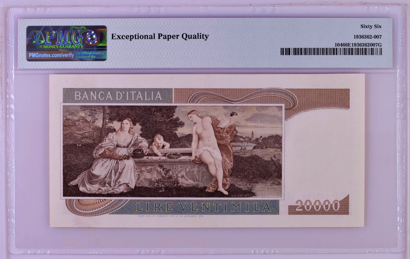 【Blue Auction】✨世界纸币精拍第427期【精】    意大利 1975年20000里拉 提香 PMG66EPQ 