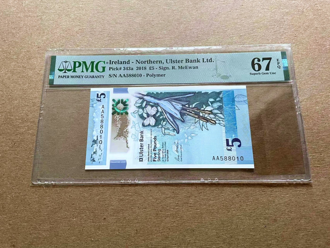 【Blue Auction】✨世界纸币精拍第427期【精】  【AA冠无47】北爱尔兰 2018年5镑 PMG67EPQ