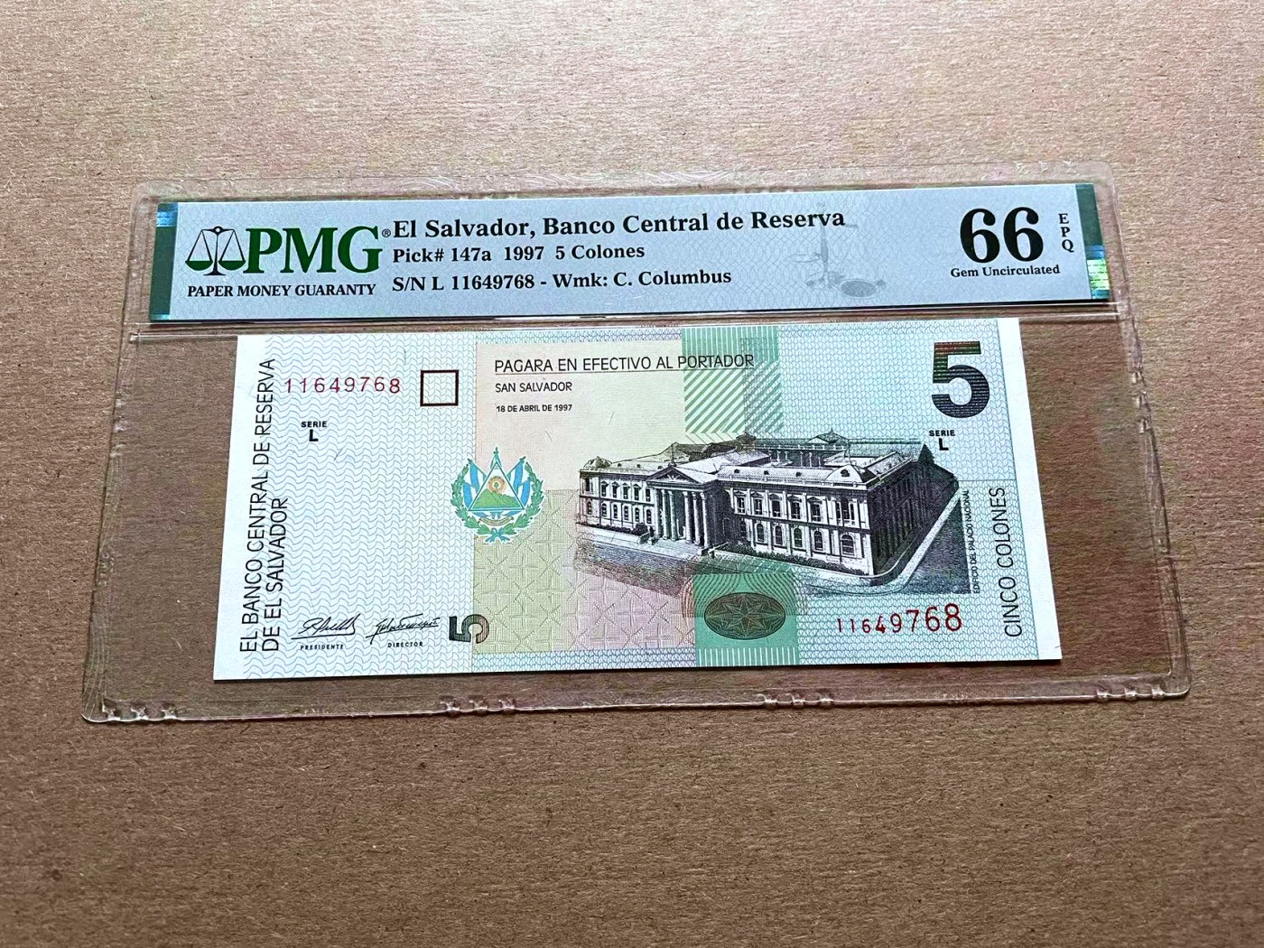 【Blue Auction】✨世界纸币精拍第427期【精】  萨尔瓦多 1997年5克朗 PMG66EPQ 