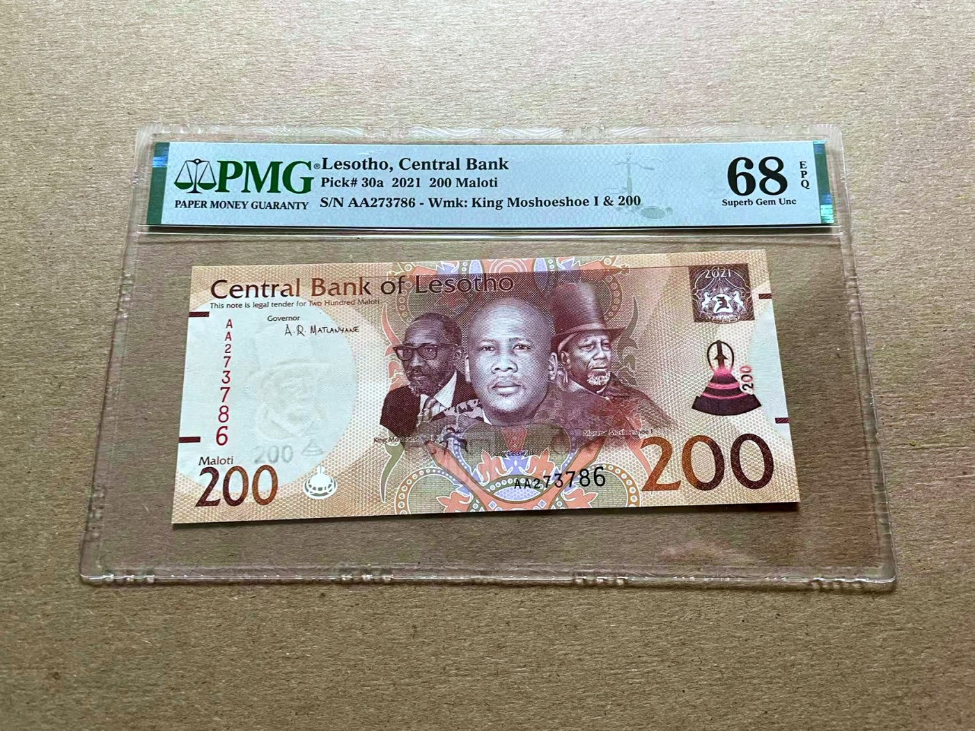 【Blue Auction】✨世界纸币精拍第427期【精】  【AA冠唯一冠军分】莱索托 2021年200马洛提 PMG68EPQ 超高分