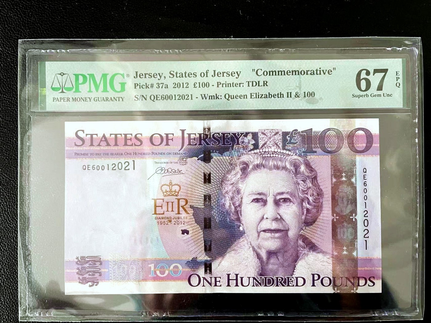 【Blue Auction】✨世界纸币精拍第427期【精】  【12021号无47】泽西 2012年100镑 PMG67EPQ 纪念钞 女王