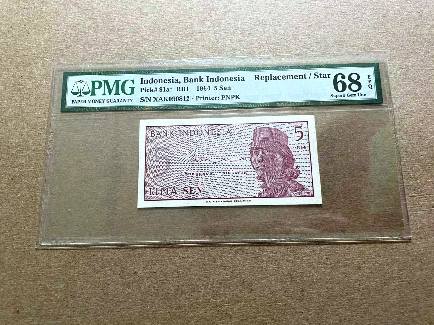 【Blue Auction】✨世界纸币精拍第427期【精】  【补号 无47】印尼 1964年5 Sen  PMG68EPQ 超高分