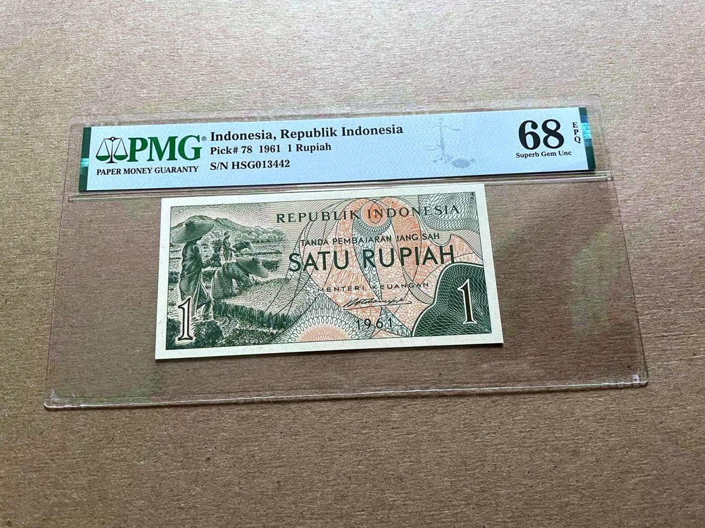 【Blue Auction】✨世界纸币精拍第427期【精】  印尼 1961年1卢比 PMG68EPQ 超高分