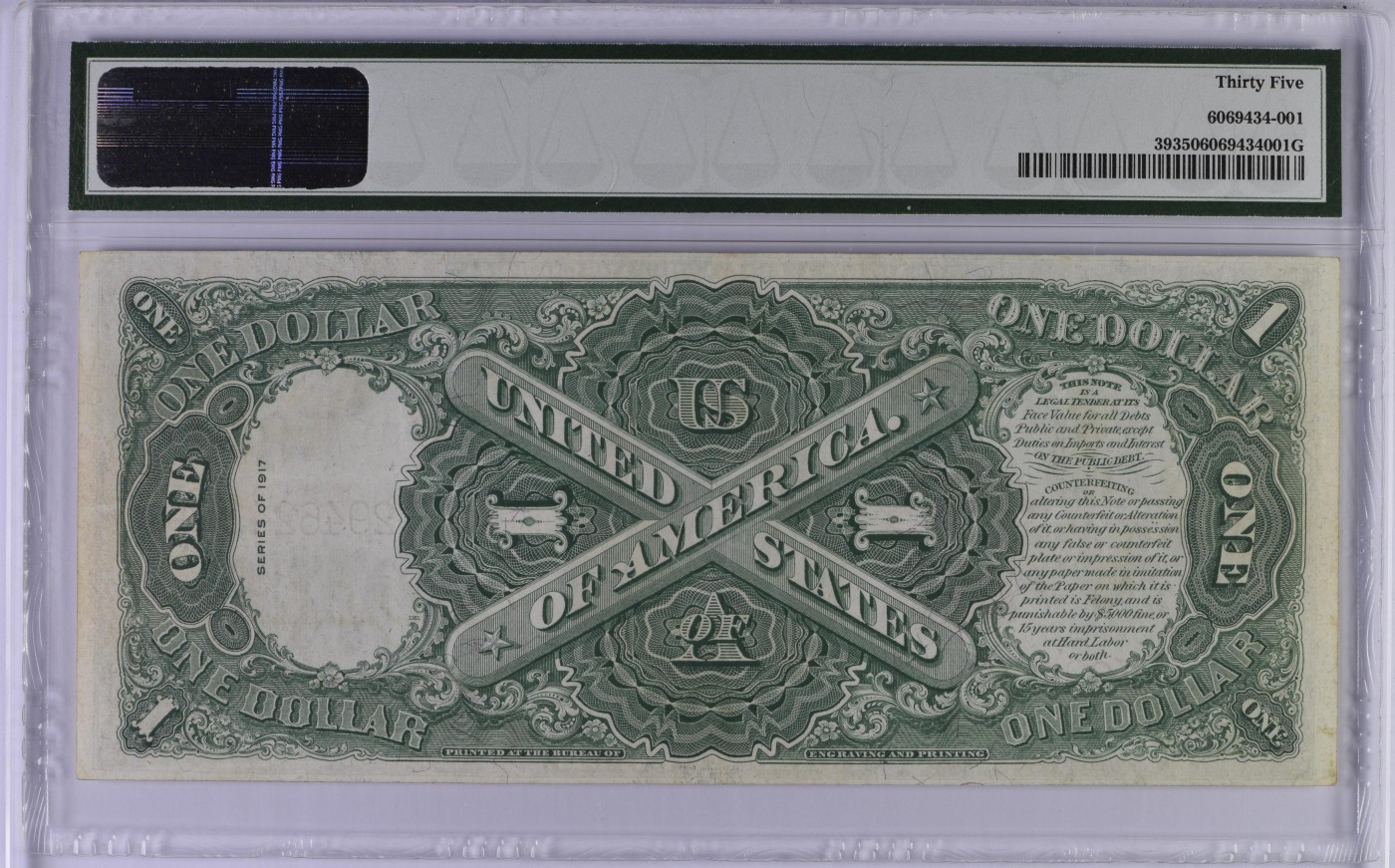 收藏联盟Quantum Auction 第321期拍卖  美国1917年政府券1元 PMG35 大票幅 老美元