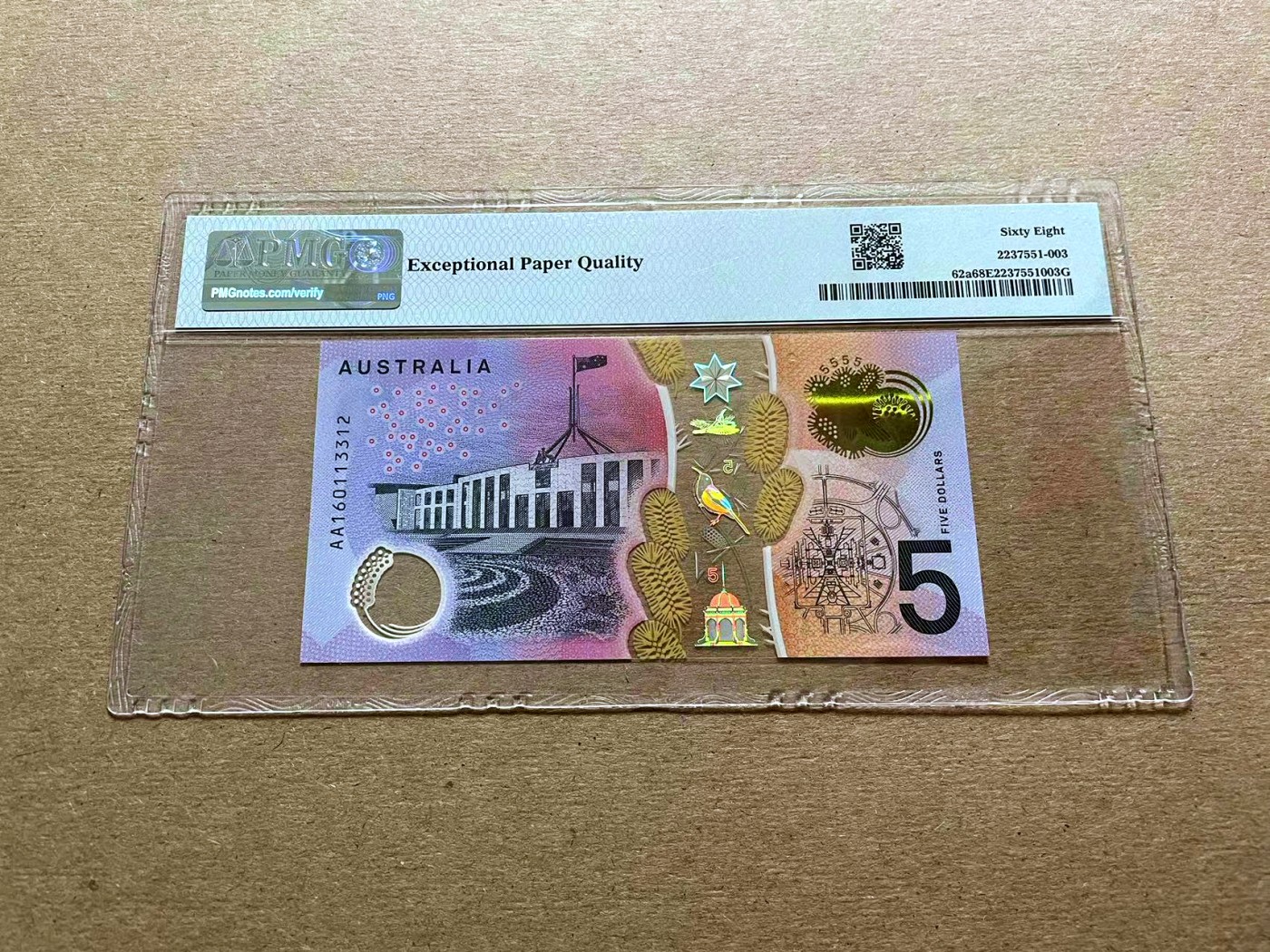 【Blue Auction】✨世界纸币精拍第427期【精】  【AA冠无47】澳大利亚 2016年5元 PMG68EPQ 超高分