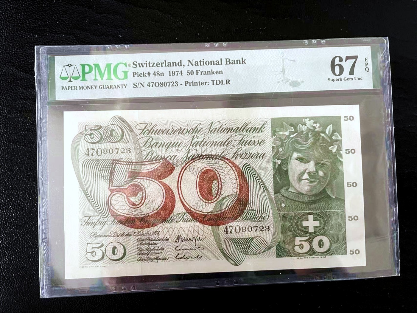 【Blue Auction】✨世界纸币精拍第427期【精】  瑞士 1974年50法郎 PMG67EPQ 苹果园