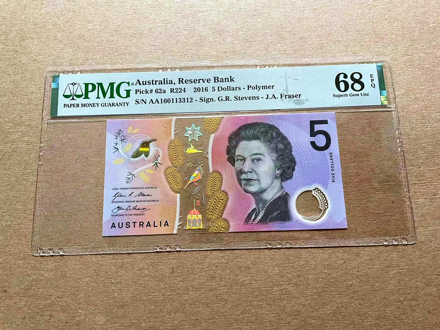【Blue Auction】✨世界纸币精拍第427期【精】  【AA冠无47】澳大利亚 2016年5元 PMG68EPQ 超高分