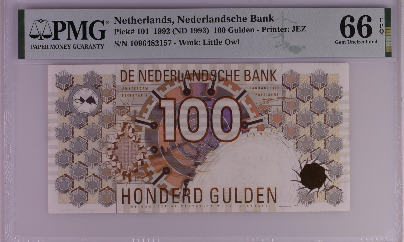收藏联盟Quantum Auction 第321期拍卖  荷兰1992 (ND 1993)年100盾 PMG66 小齿轮