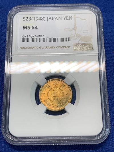 《竞宝斋》第239场-周日，周一 年终拍场 (全场包邮) NGC MS64 日本昭和二十三年1元铜币，经典品种好分数