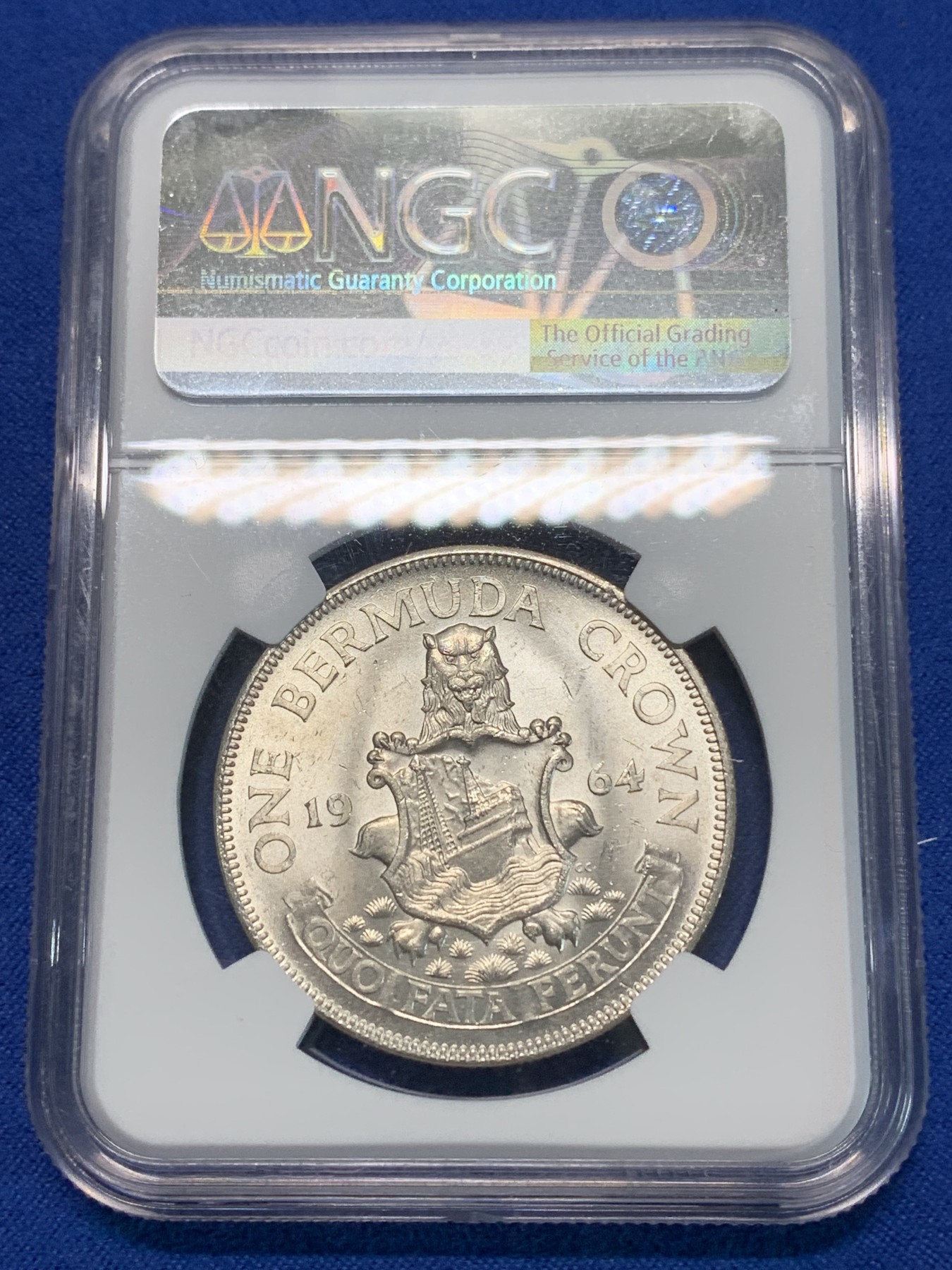 《竞宝斋》第240场-周日，周一 年终尾场 (全场包邮) NGC-MS63 英属百慕大1964年伊丽莎白二世青年头像克朗银币 经典女王头像