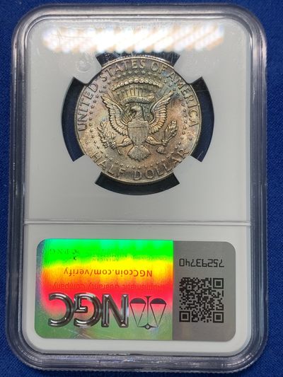 《竞宝斋》第239场-周日，周一 年终拍场 (全场包邮) NGC-MS64 美国1964年肯尼迪50分首年份高银币，双面酱彩