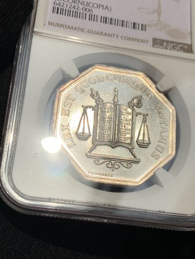 《竞宝斋》第239场-周日，周一 年终拍场 (全场包邮) NGC MS63 法国公证处八角银质代币