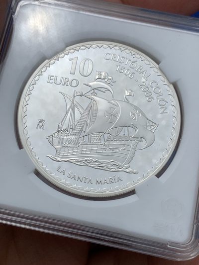 《竞宝斋》第239场-周日，周一 年终拍场 (全场包邮) 西班牙2006年哥伦布远航船队（圣塔马利亚号）10欧精制币（发行9960枚） 27g 40mm 925银