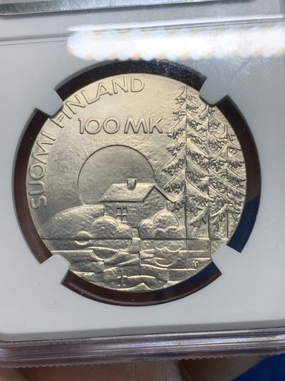 《竞宝斋》第239场-周日，周一 年终拍场 (全场包邮) NGC MS68 芬兰1990年100马克伤残退伍军人协会纪念银币 克劳斯获奖币 三十五周年特标