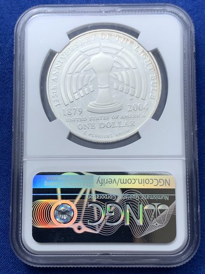 《竞宝斋》第239场-周日，周一 年终拍场 (全场包邮) NGC PF69 美国2004年爱迪生发明电灯125周年精致纪念银币 06年克劳斯最具历史意义币