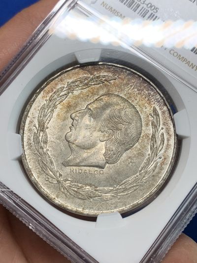 《竞宝斋》第239场-周日，周一 年终拍场 (全场包邮) NGC-MS65 墨西哥1953年5比索银币，双面淡彩