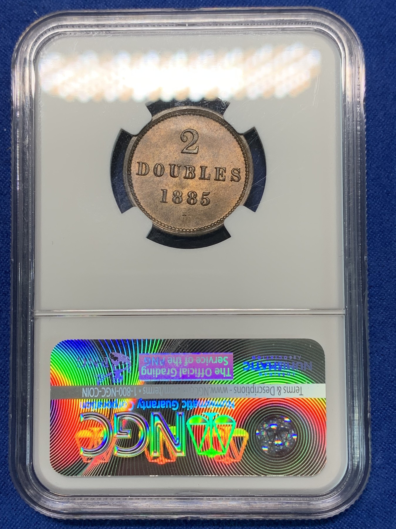 《竞宝斋》第240场-周日，周一 年终尾场 (全场包邮) NGC MS66RB 1885年根西喜顿厂【H厂】3叶雄狮版2道布极高分铜币