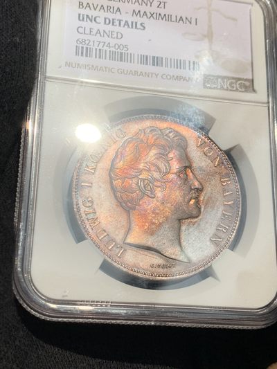 《竞宝斋》第239场-周日，周一 年终拍场 (全场包邮) NGC UNC 德国 1839年 巴伐利亚选帝侯 路德维希一世 2泰勒 大银币 37克的大规格少见品种 包浆底板都很好 性价比来了
