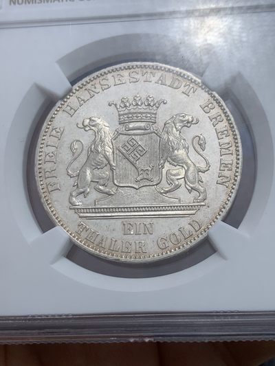 《竞宝斋》第239场-周日，周一 年终拍场 (全场包邮) NGC MS64 德国德意志不来梅 1865年射击节1泰勒银币 原光出厂状态！高分难得