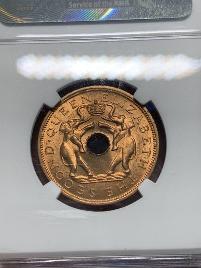 《竞宝斋》第239场-周日，周一 年终拍场 (全场包邮) NGC MS65RD 英属罗德西亚和尼亚萨兰1961年双象1便士铜币