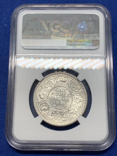 《竞宝斋》第239场-周日，周一 年终拍场 (全场包邮) NGC UNCD 英属印度 1918年 C版 乔五 1卢比银币