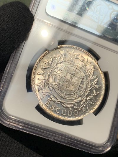 《竞宝斋》第239场-周日，周一 年终拍场 (全场包邮) NGC MS62 原光葡萄牙1916年女神1埃斯库多银币