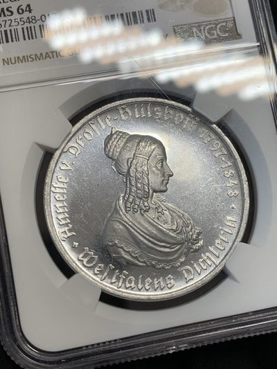 《竞宝斋》第239场-周日，周一 年终拍场 (全场包邮) NGC MS64 德国1923年威斯特法伦100马克铝币，紧急通胀大马币系列之一，品相极佳，PF效果