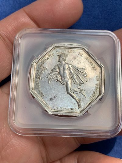 《竞宝斋》第239场-周日，周一 年终拍场 (全场包邮) 法国稀少墨丘利慈善协助八角银章 早期原铸 13.1gr  29.6mm 无边铭