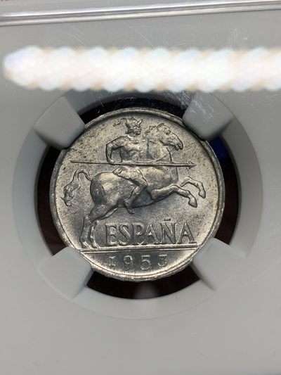 《竞宝斋》第239场-周日，周一 年终拍场 (全场包邮) NGC MS63 西班牙1953年10分唐吉坷德勇士铝币