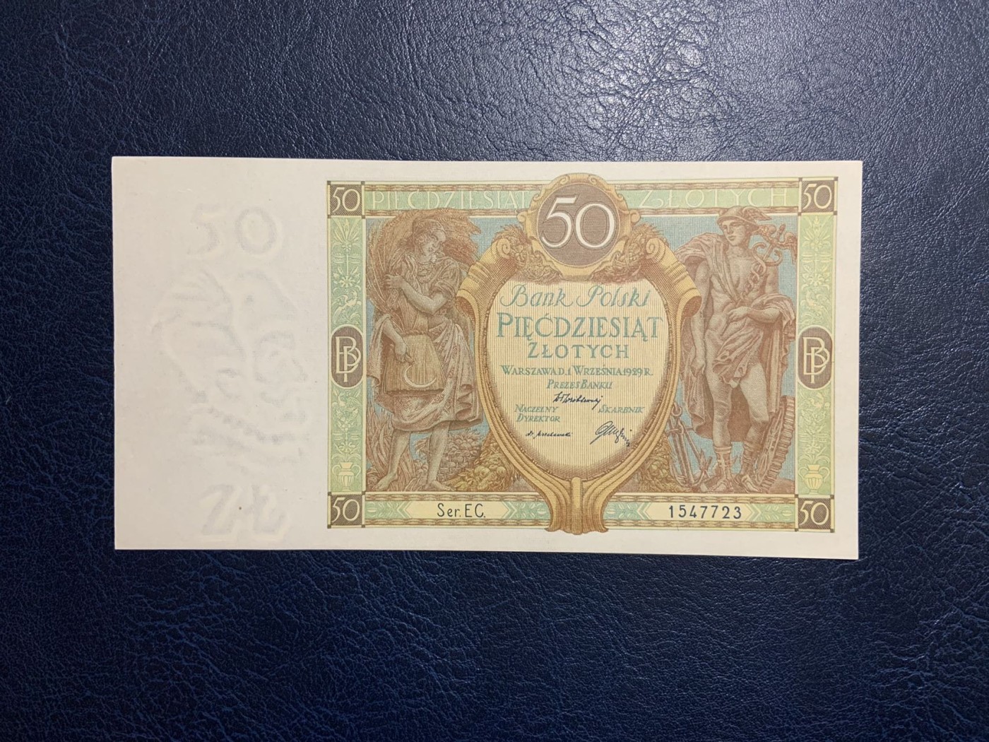 收藏联盟Quantum Auction 第321期拍卖  波兰1929年50玆罗提 品相UNC 边角有瑕疵 细节如图 法属风格