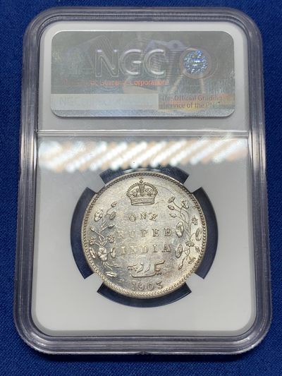 《竞宝斋》第239场-周日，周一 年终拍场 (全场包邮) NGC-MS63 英属印度 1903年 爱德华七世 1卢比 银币 带彩少见