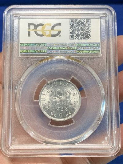 《竞宝斋》第239场-周日，周一 年终拍场 (全场包邮) PCGS MS64 德国1923年魏玛200马克铝币 细节清晰