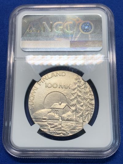 《竞宝斋》第239场-周日，周一 年终拍场 (全场包邮) NGC MS68 芬兰1990年100马克伤残退伍军人协会纪念银币 克劳斯获奖币 三十五周年特标