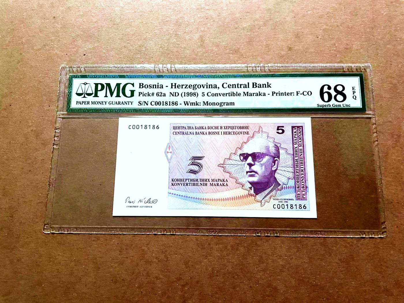 【Blue Auction】✨世界纸币精拍第429期——苍老师专场 PART2 【倒置号】波黑 1998年5马克 PMG68EPQ 超高分