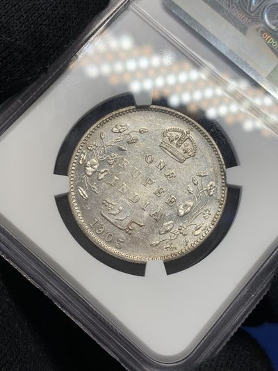 《竞宝斋》第239场-周日，周一 年终拍场 (全场包邮) NGC-MS63 英属印度 1903年 爱德华七世 1卢比 银币 带彩少见