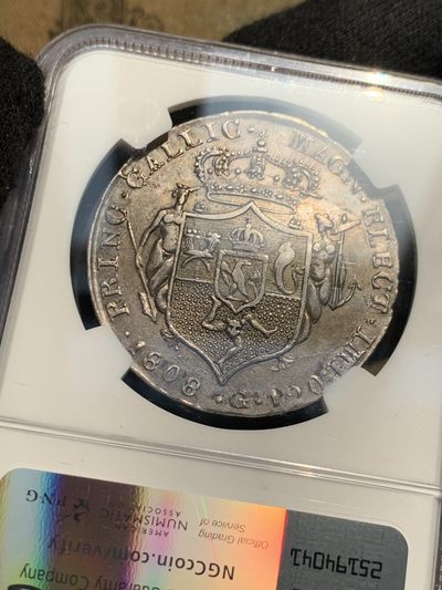 《竞宝斋》第239场-周日，周一 年终拍场 (全场包邮) NGC AU53 意大利 那不勒斯王国 1808 约瑟夫·拿破仑 120G 大银币 稀缺品种 包浆底板细节都非常好 发丝无磨损 性价比好 低评了