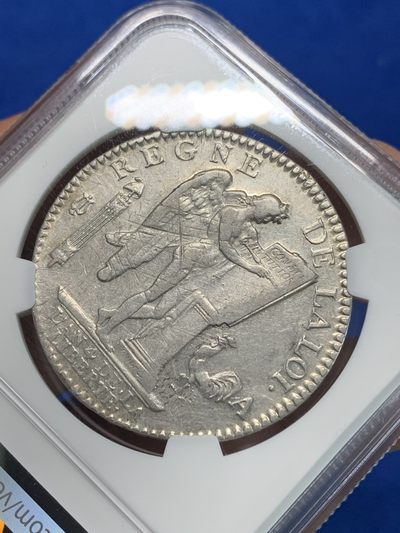 《竞宝斋》第239场-周日，周一 年终拍场 (全场包邮) NGC XF 法国1792A路易十六天使埃居大银币，热门品种天使幸运币，深打制，正反面人物细节清晰，流通磨损小，难得银光很好。