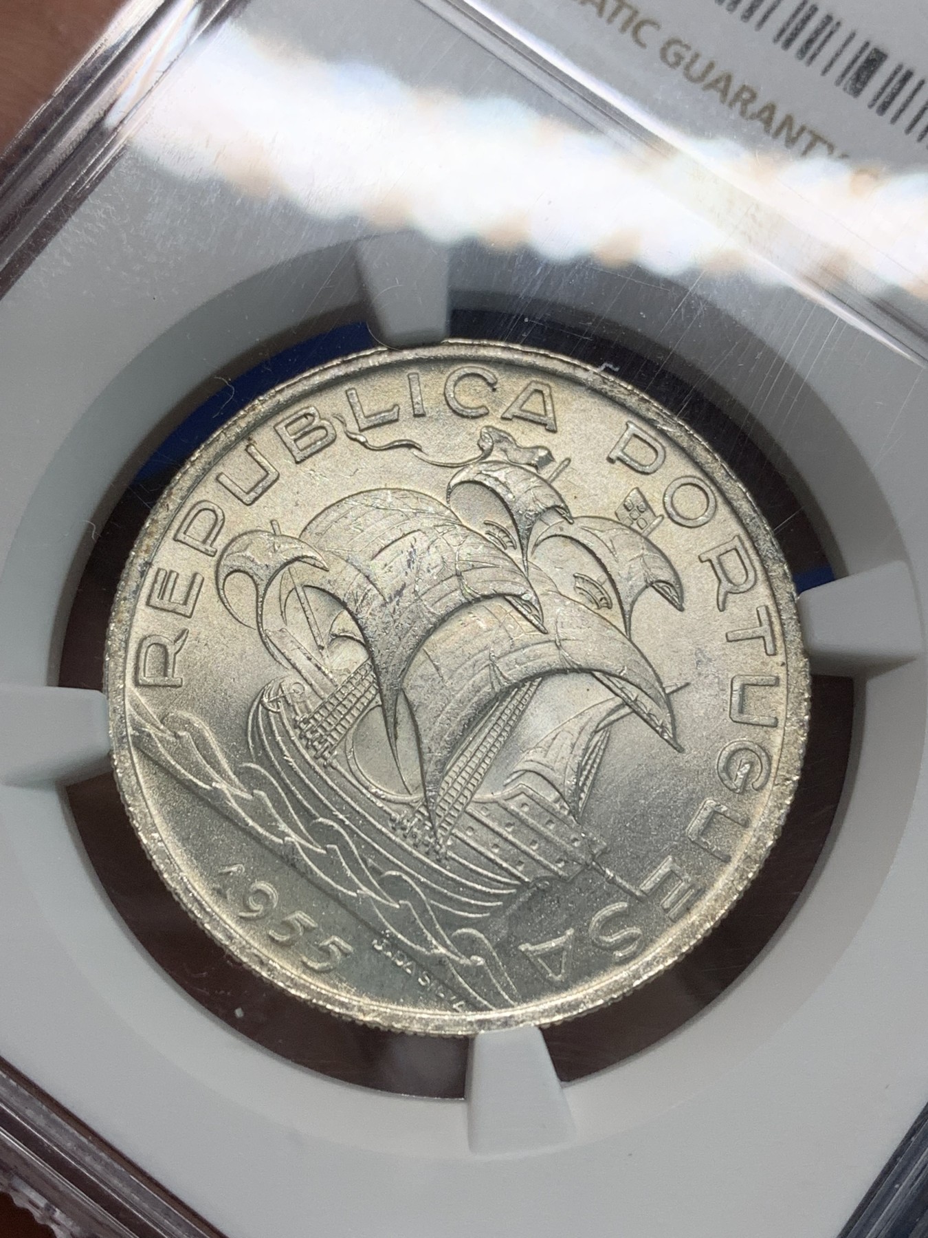 《竞宝斋》第240场-周日，周一 年终尾场 (全场包邮) NGC-MS64 葡萄牙 1955年10埃斯库多银币 大帆船 一帆风顺 性价比高