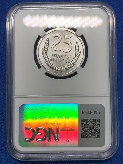 《竞宝斋》第239场-周日，周一 年终拍场 (全场包邮) NGC MS65 马里1961年狮头25法郎，分炫目好光高分可藏！