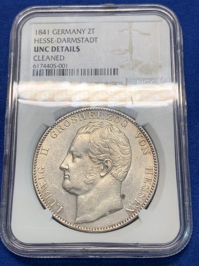 《竞宝斋》第239场-周日，周一 年终拍场 (全场包邮) NGC UNC 德国1841年黑森达姆施塔特路德维希二世2泰勒 底板带底光 砸盒重新送1有机会