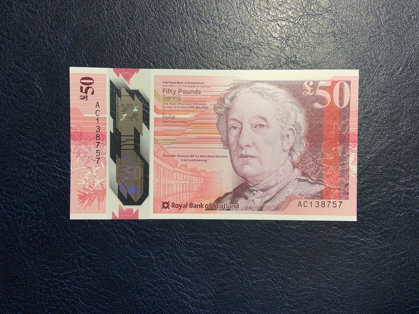 收藏联盟Quantum Auction 第321期拍卖  苏格兰皇家银行2020年50镑 品相全新UNC 号码无4 女性教育家 弗洛拉