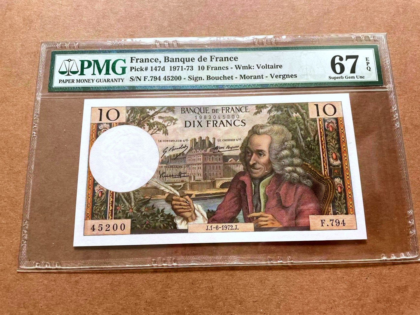 【Blue Auction】✨世界纸币精拍第428期——苍老师专场 PART1 法国 1971-73年10法郎 PMG67EPQ 高分