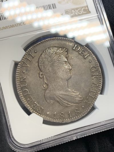 《竞宝斋》第239场-周日，周一 年终拍场 (全场包邮) NGC-XF45 墨西哥 1818年 费迪南七世 8里亚尔银币 深彩老包浆 吉祥年份 币面压力十足