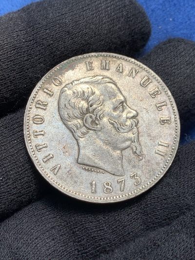《竞宝斋》第239场-周日，周一 年终拍场 (全场包邮) 意大利1873年伊曼纽尔二世 5里拉银币 细节状态都不错 原状态包浆