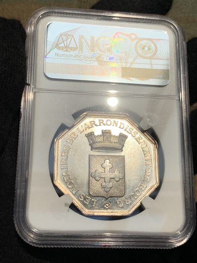 《竞宝斋》第239场-周日，周一 年终拍场 (全场包邮) NGC MS63 法国公证处八角银质代币