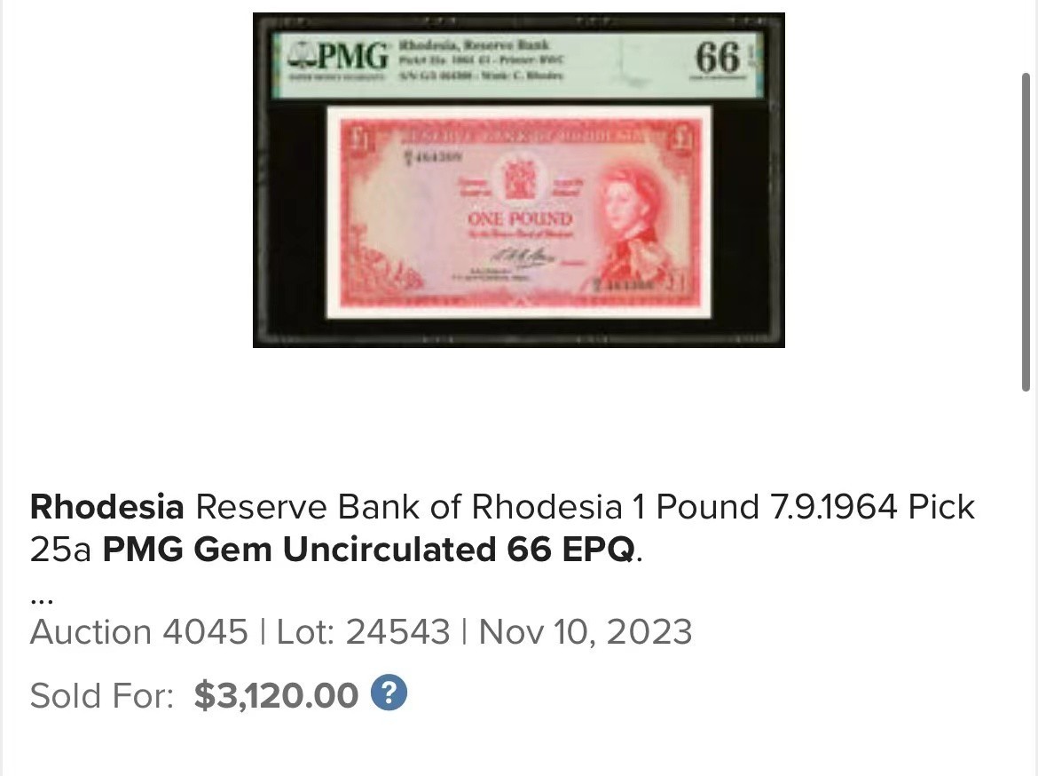 【Blue Auction】✨世界纸币精拍第429期——苍老师专场 PART2  【热门升值品种 凑套常缺此张】罗德西亚 1964年1镑 BWC出品 戎装女王 非洲最大瀑布——维多利亚瀑布 PMG65EPQ 绝品难遇 精美 老壳子 