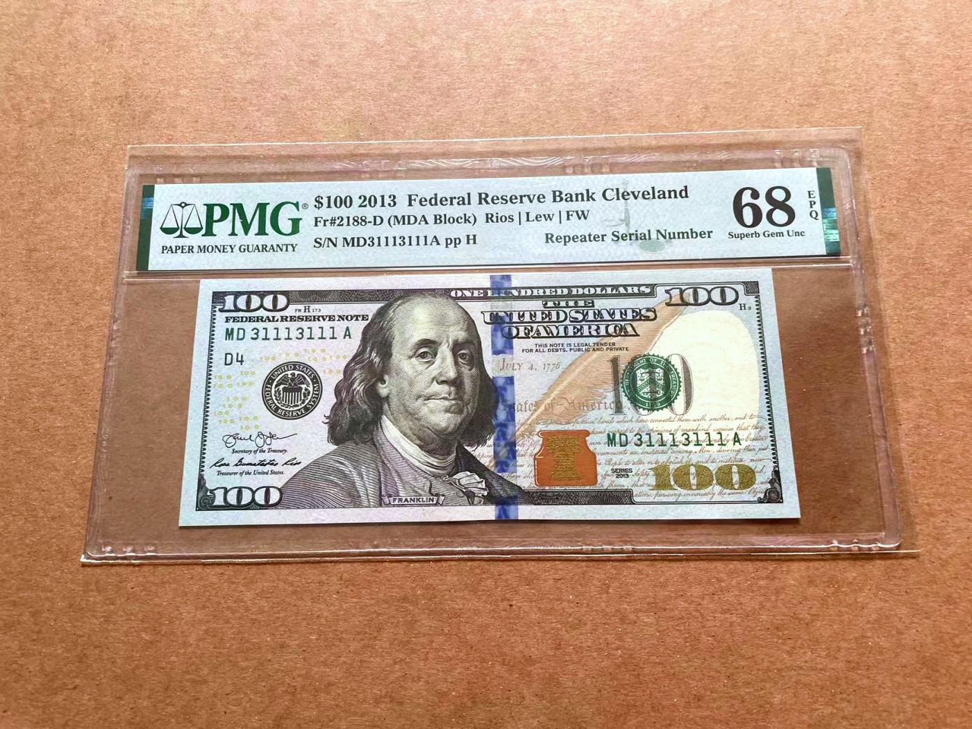 【Blue Auction】✨世界纸币精拍第428期——苍老师专场 PART1 【31113111重复号靓号】美国 2013年100美金 PMG68EPQ 超高分